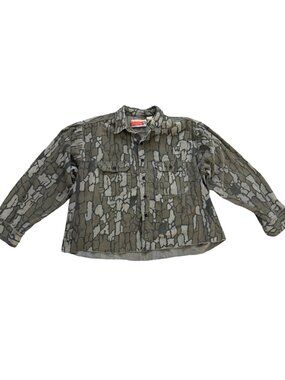 Vintage Winchester Tree Bark Camo Button Up Shirt Hunting USA Size Large